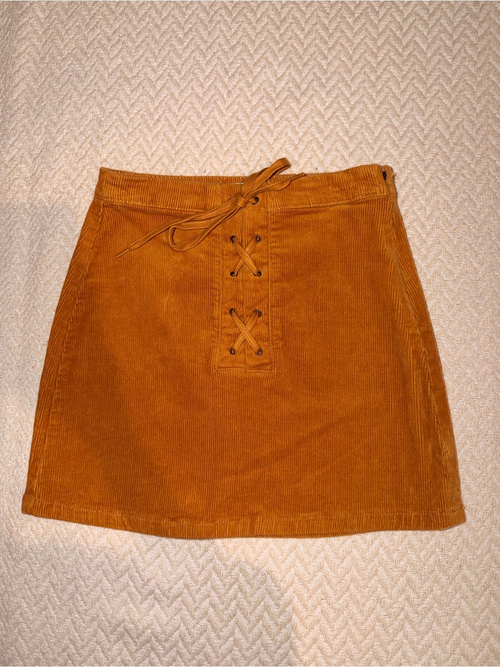 SO Corduroy Lace-Up Mini Skirt in Mustard